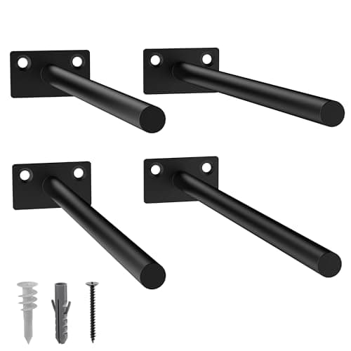 LEOPO 4-Pack 10 inch Floating Shelf Brackets, Hidden Shelf Bracket for Wood, Concealed Blind Shelving Support,Invisible Black Coated Brackets for DIY Decorative,Fit for Kitchen, Bathroom,Study Room
