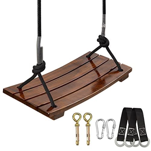 PELLOR Wood Swing Seat Carbonized Hanging Wood Tree Swing 169 x79 x05 in for Adult Kids Children Anticorrosive 100 Waterproof Wooden Swing Set 440lbs Load Indoor Outdoor Backyard Play