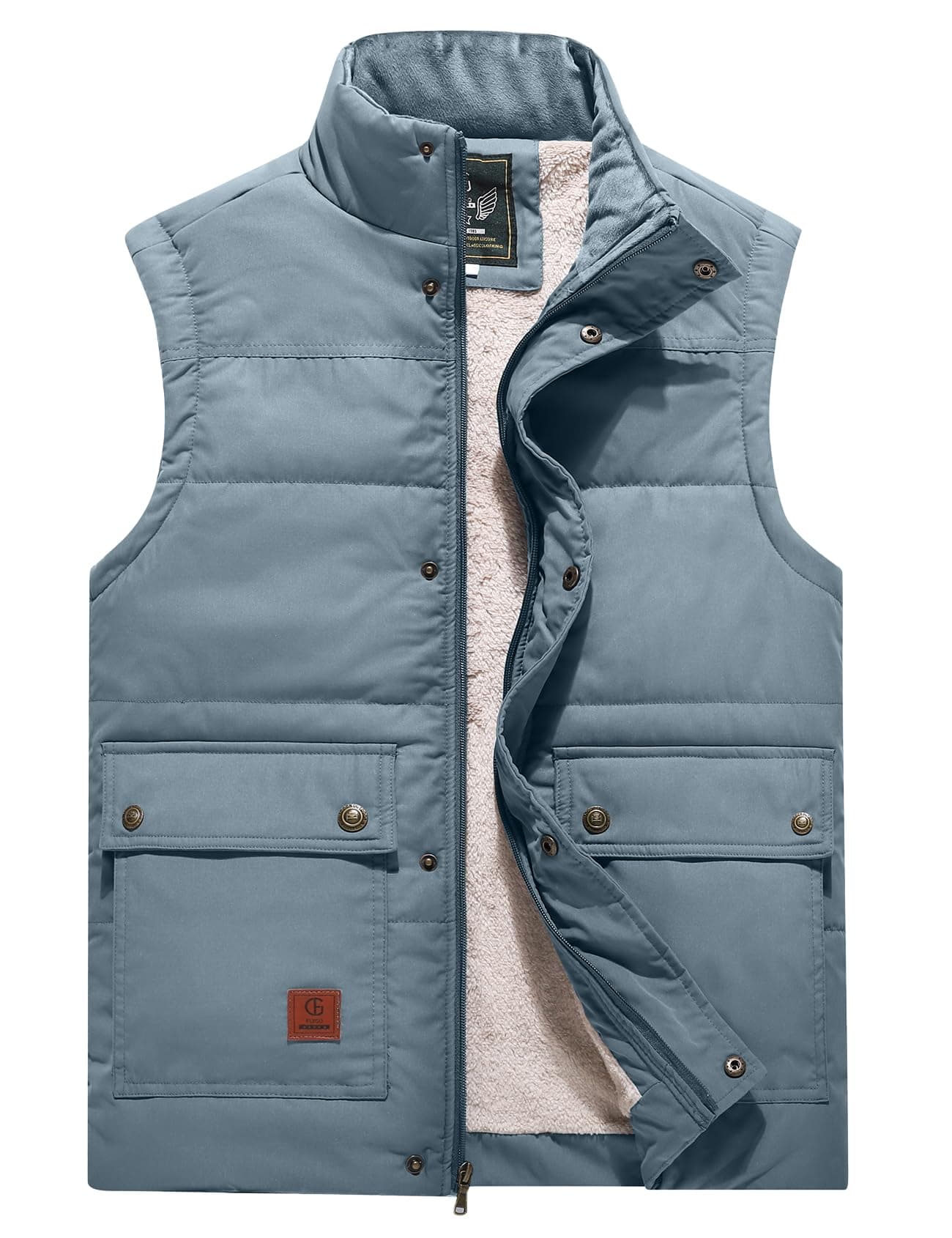 Flygo Mens Winter Warm Outdoor Padded Puffer Vest Thick Fleece Lined Sleeveless Jacket GrayishBlue 2XL