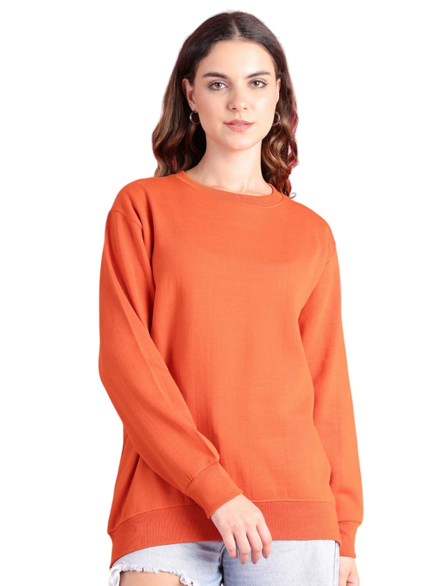 Mack JONNEY Regular Fit Orange Solid Sweatshirt for Women-MACK640177
