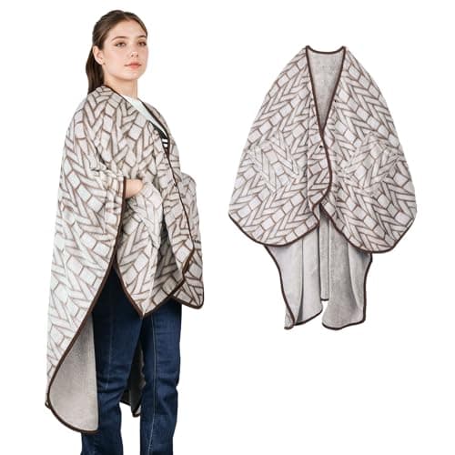 forestfish Wearable Blanket Poncho With Pockets, Fleece Shawl Wrap Blanket For Men And Women Soft Warm