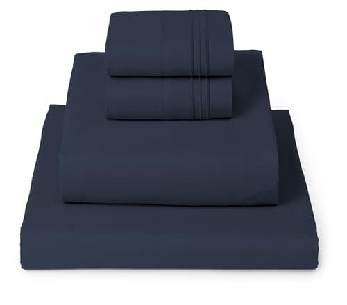 Mellanni Queen Sheets Set - 4 PC Iconic Collection Bedding - Hotel Luxury, Extra Soft, Cooling Bed Sheets - Wrinkle, Fade, Stain Resistant (Queen, Navy Blue)