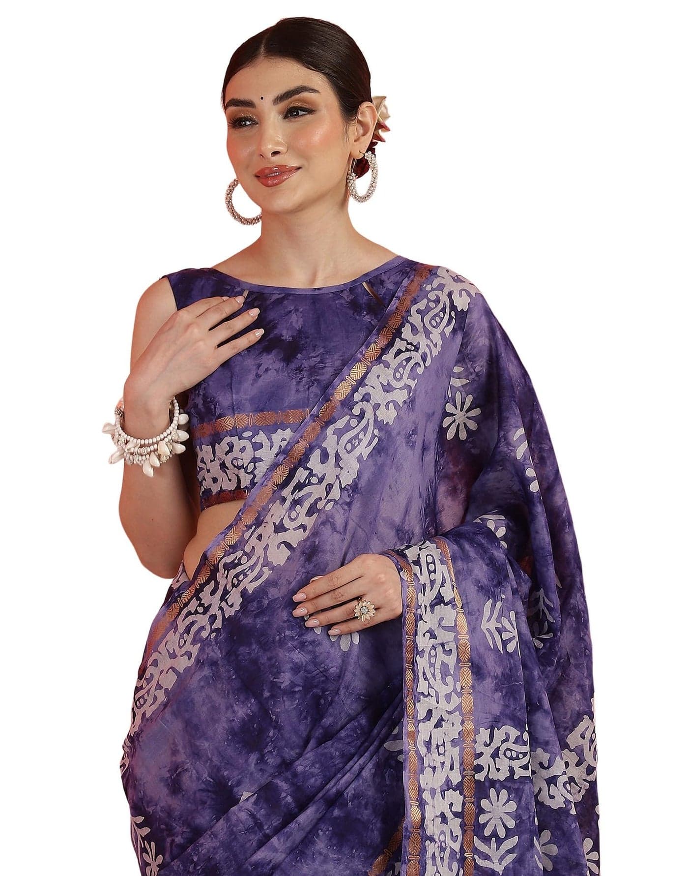 SIRIL Women's Cotton Printed Saree with Unstitched Blouse Piece (4592S183_Purple)