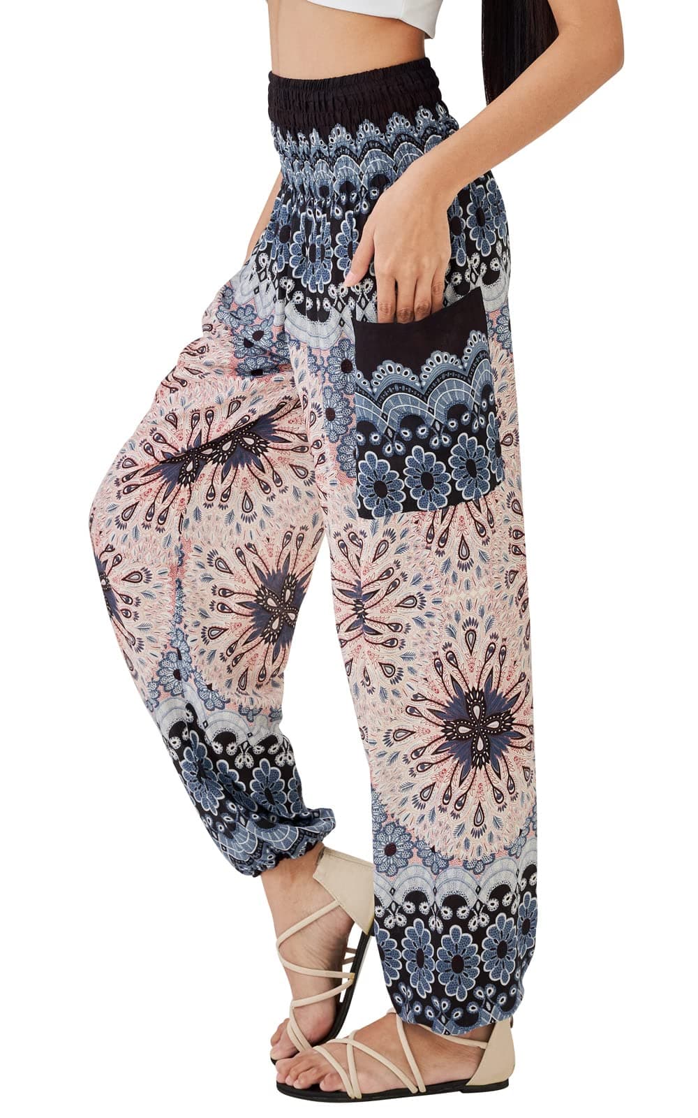 Joob Joob Boho Pants for Women - Hippie Harem Pants Women - Womens Yoga Pants – Comfy Bohemian Flowy Hippie Clothes - White Sand Large