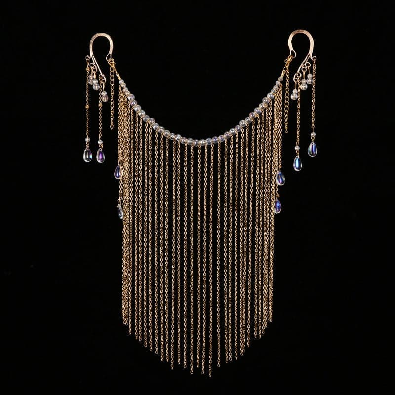 Face Curtain Antique Face Covering Veil Tassel Hanging Ears Hanfu Ancient Dress Headwear Face Covering Full Set Of Jewelry Super Fairy Accessories