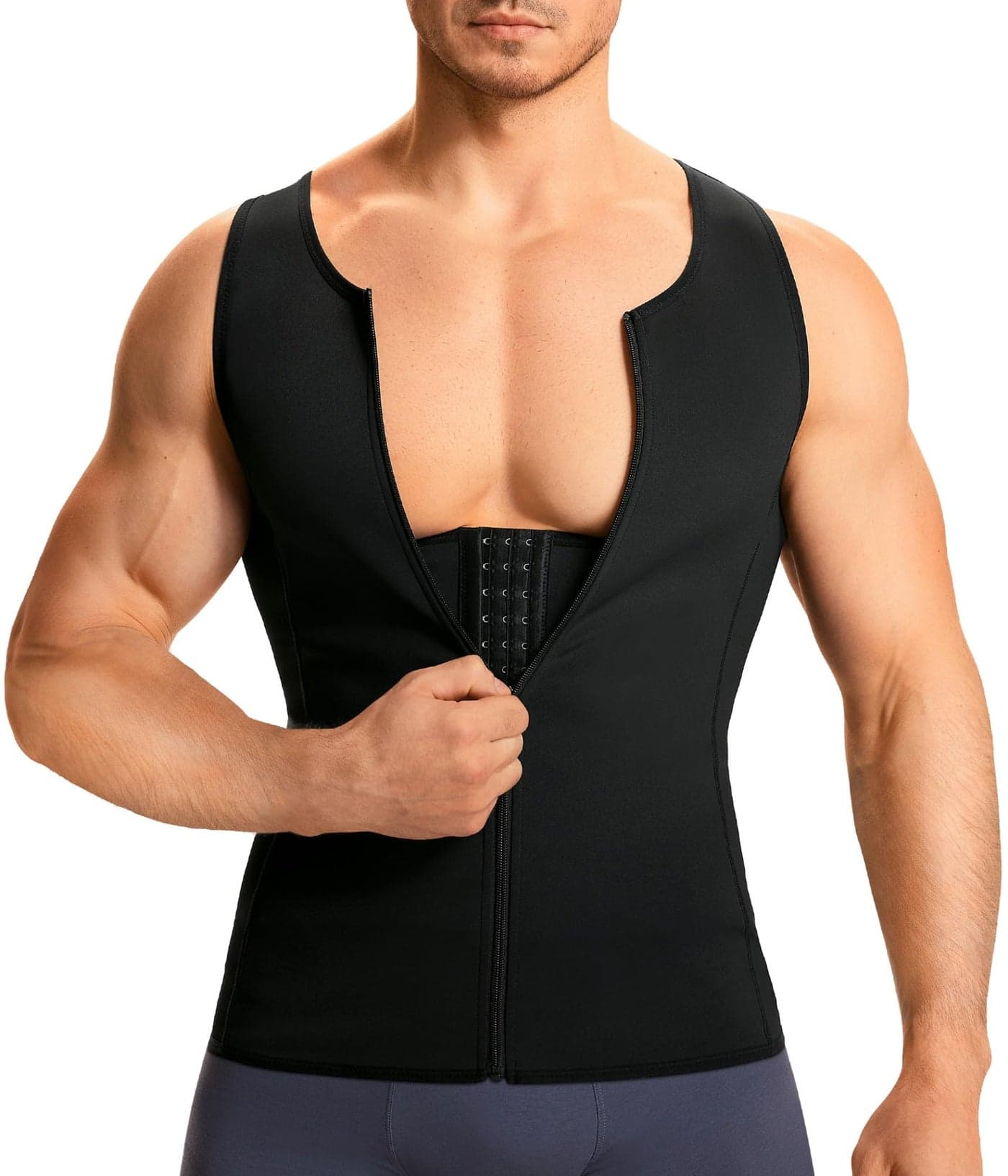 Men Body Shaper Compression Shirt Underwear Moobs Chest Binder Tummy Slimming Tank Top Vest (4XL, Black)