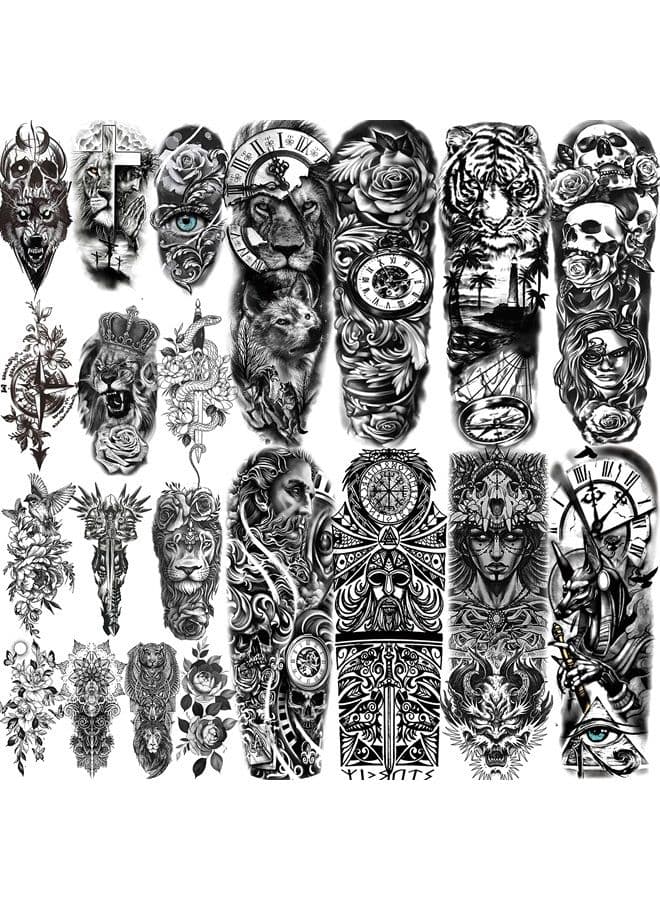 21 Sheets Extra Large Black Temporary Tattoos For Women Adults Greek Myth With 8 Sheets Full Arm Sleeve For Men Maori Warrior Compass and 13 Sheets Fake Large 3D Tatoo Stickers
