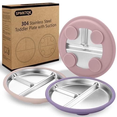 SPMKTQK 3 Pack Stainless Steel Kids Plates with Suction 81 Divided Toddler Baby Plates Non Slip Metal Plates for Kids Removable Silicone Sleeves Dishwasher Safe for Baby Led Weaning