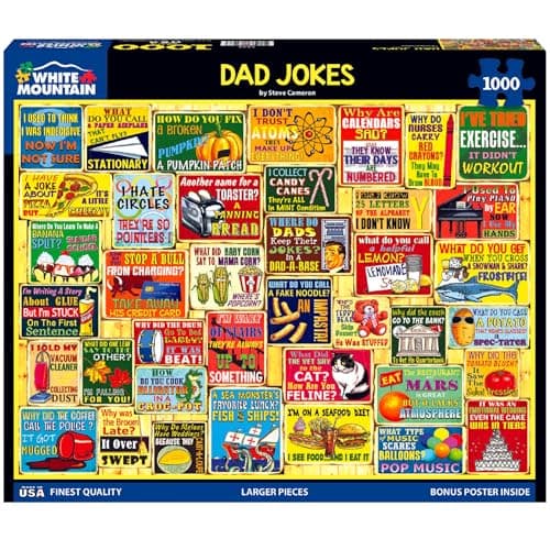White Mountain 1000 Piece Puzzle Fun Collage Jigsaw Puzzles Gift for Adults Family and Grandparents - Dad Jokes