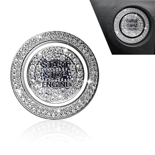 Zigeiya 2 PCS Car Push Start Button Covers Sparkling Rhinestone Decorative Ring Antiscratch Ignition Knob Protective Sticker Universal Selfadhesive Decor Ornament for Most Cars White