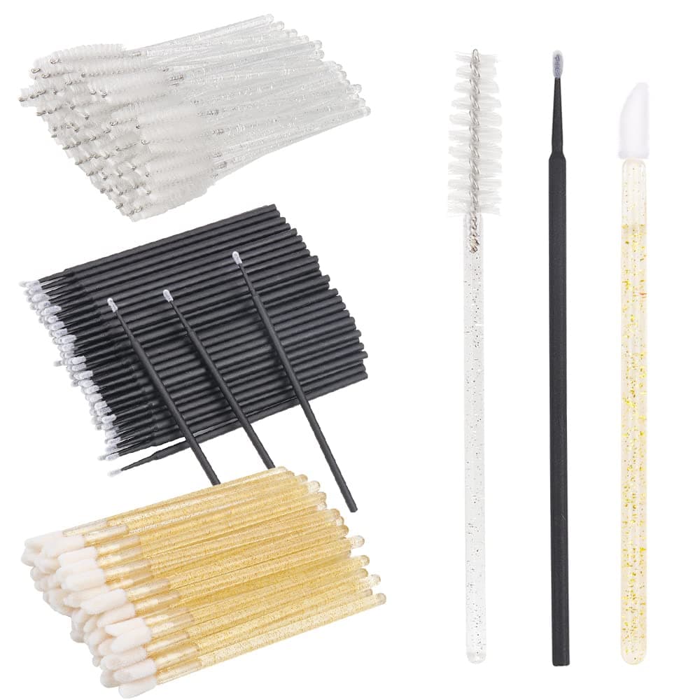 300 PCS Eyelash Extension Supplies Kit Disposable Micro Swab Brush Eyebrow Spoolies Lip Stick Brush Mascara Wand Applicator Makeup Brush Tool White Black Gold Sets