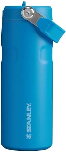 STANLEY IceFlow Flip Straw 2.0 Water Bottle 16 OZ | Built-In Straw with Larger Opening | Lightweight & Leak-Resistant | Insulated Stainless Steel | BPA-Free | Azure