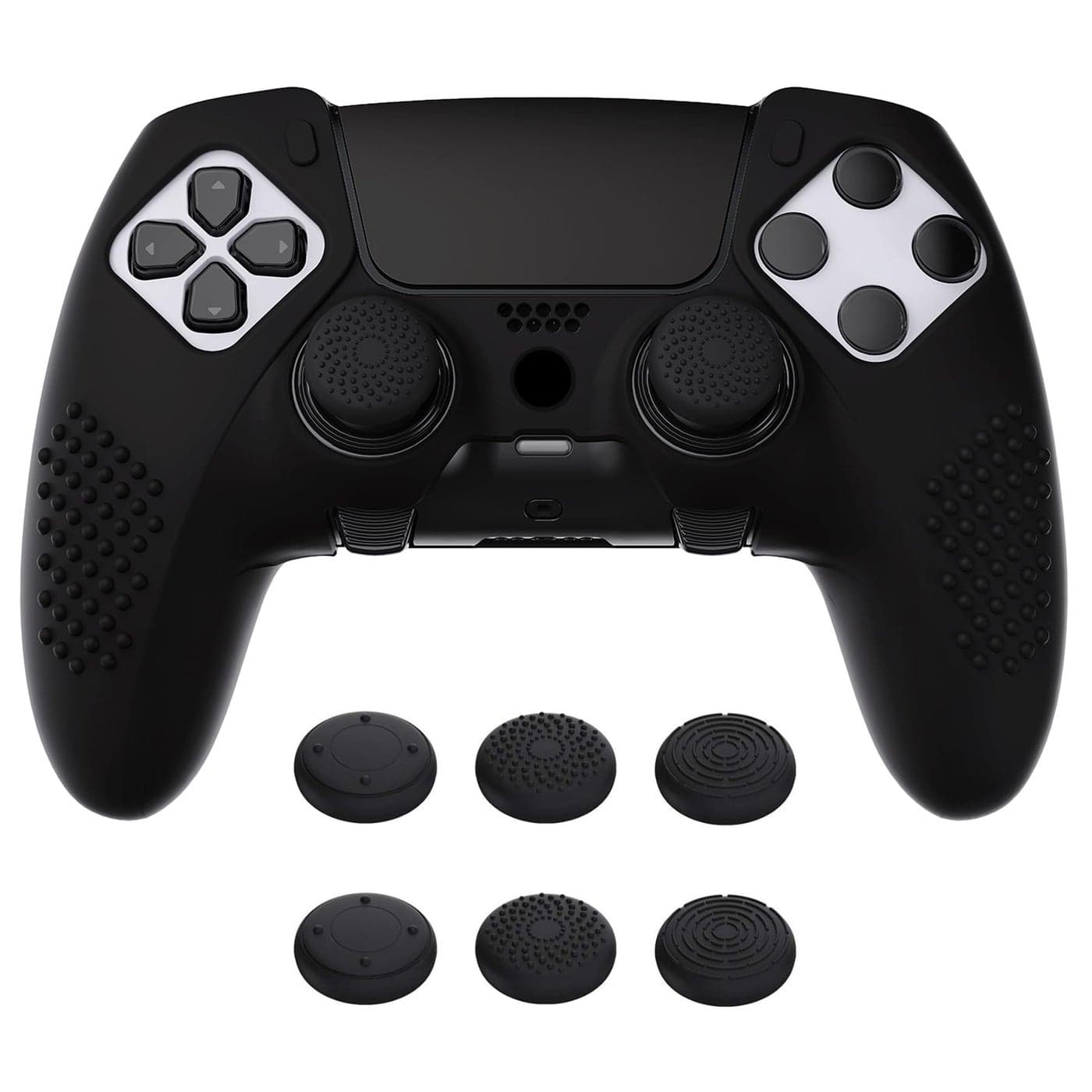 PlayVital 3D Studded Edition Anti-Slip Silicone Cover Case for ps5 Edge Controller, Soft Rubber Protector Skin for ps5 Edge Wireless Controller with 6 Thumb Grip Caps - Black