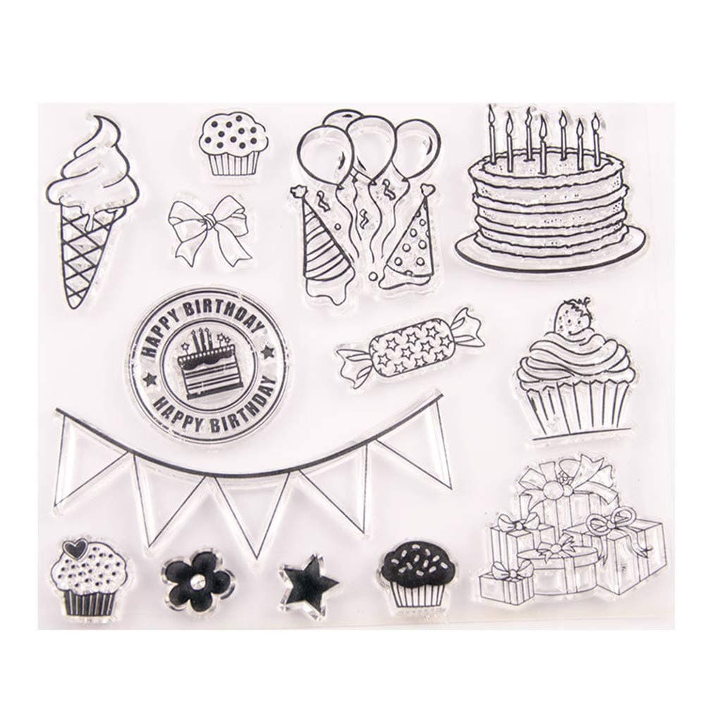 arriettycraft Happy Birthday Cake for Card Making or Journaling Ice Cream Banner Balloon Rubber Stamps for Scrapbooking Albums Photo Journals Crafts Paper DecorationA5067