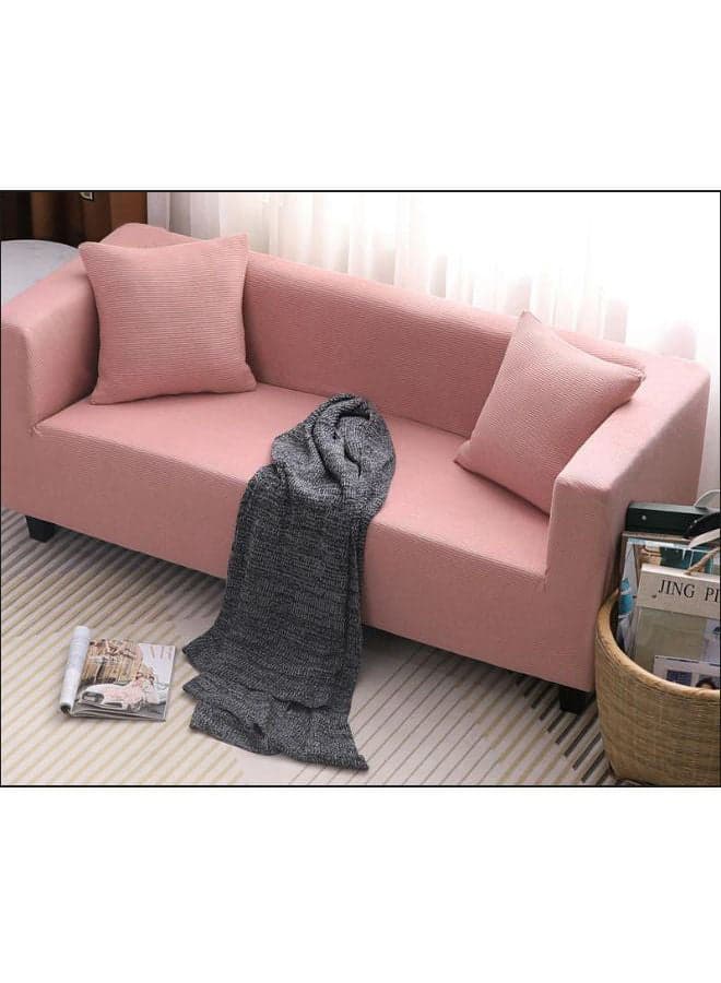Solid Knitted Full Covered Sofa Slipcover Pink 145-185centimeter