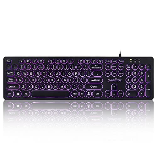 Perixx PERIBOARD317R Wired Backlit USB Keyboard Big Print Letter TriColor Illuminated LED Stylish Round Keycaps US English
