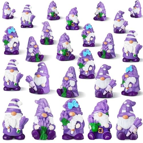 Yuntau 80 Pcs Lavender Mini Gnomes Bulk Lavender Mini Resin Gnomes Figurines Purple Miniature Resin Statues for Summer Birthday Gifts Home Yard Lawn Garden Landscape Patio Decor