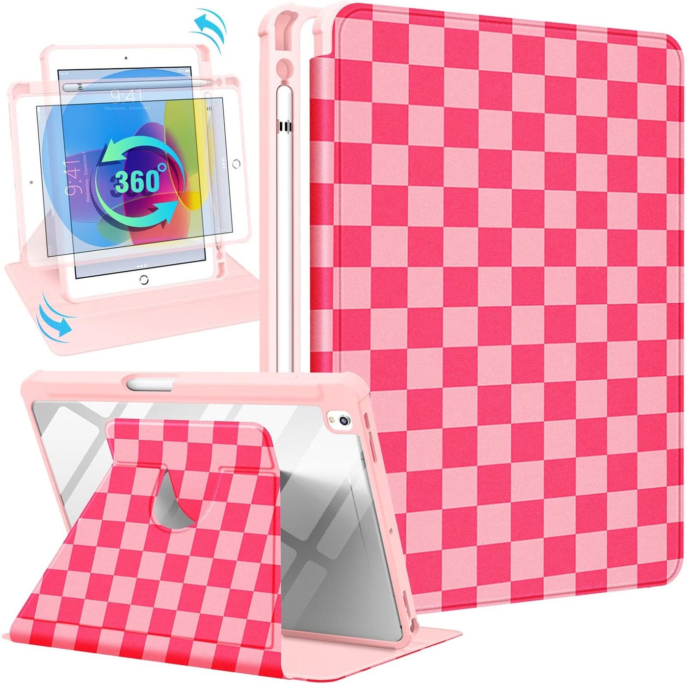 Uppuppy for iPad 9th8th7th Generation Case 102 Inch Folio Cover with Pencil Holder Women Girls Cute Girly Teens Kids Kawaii Pretty Aesthetic Rotating Stand for Apple iPad 789 202120202019