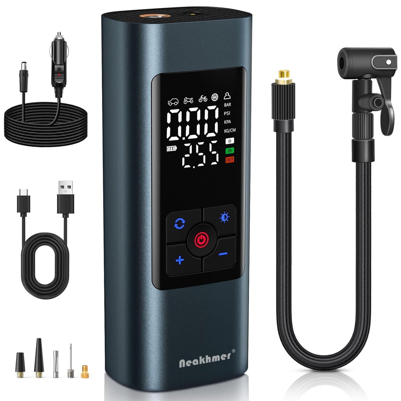 Tire Inflator Portable Air Compressor Cordless Air Pump for Car Tires 150PSI Tire Pump with Pressure Gauge for Car Bike Motorcycle Balls Grey Blue