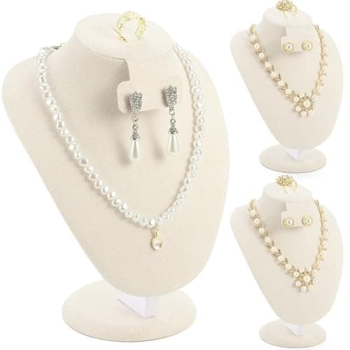 Youyole 3 Pcs Beige Velvet Necklace Display Stand Necklace Jewelry Bust Jewelry Mannequin for Necklace Earrings Ring Show