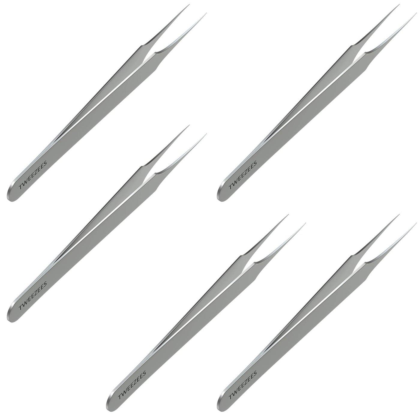 Ingrown Hair Tweezers Pointed Tip 5 Pack Precision Stainless Steel Extra Sharp and Perfectly Aligned for Ingrown Hair Treatment Splinter Removal For Men and Women By Tweezees