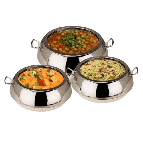 JAYPEE Eena Meena Deeka Ultra Serving Set | PU Insulated with Chrome Plated Knob Casserole Set of 3 |Inner Stainless Steel Serving Bowl 750+1000+1500 ml, Ultra White
