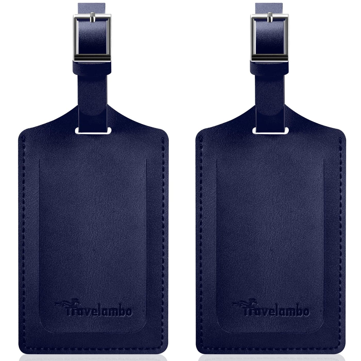 Travelambo Luggage Tags for Suitcases Faux Leather Privacy Protection 2 Pack Bag Tags Travel Accessories Essential, Deep Blue