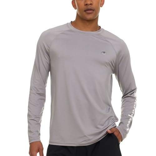 Champion Rash Guard for Men, Long Sleeve Mens Swim Shirt for Fishing Hiking UPF+ 50 SPF Sun UV Protection, Quick Dry Light Grey