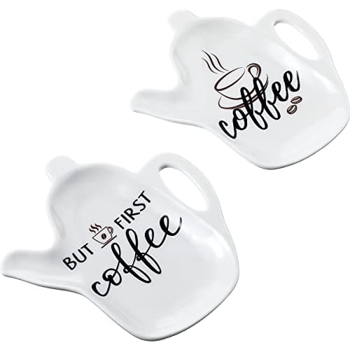 Meanplan 2 Pieces Ceramic Coffee Spoon Holder Rest Funny Quote But First Coffee Nice Easter Present Decor Accessories