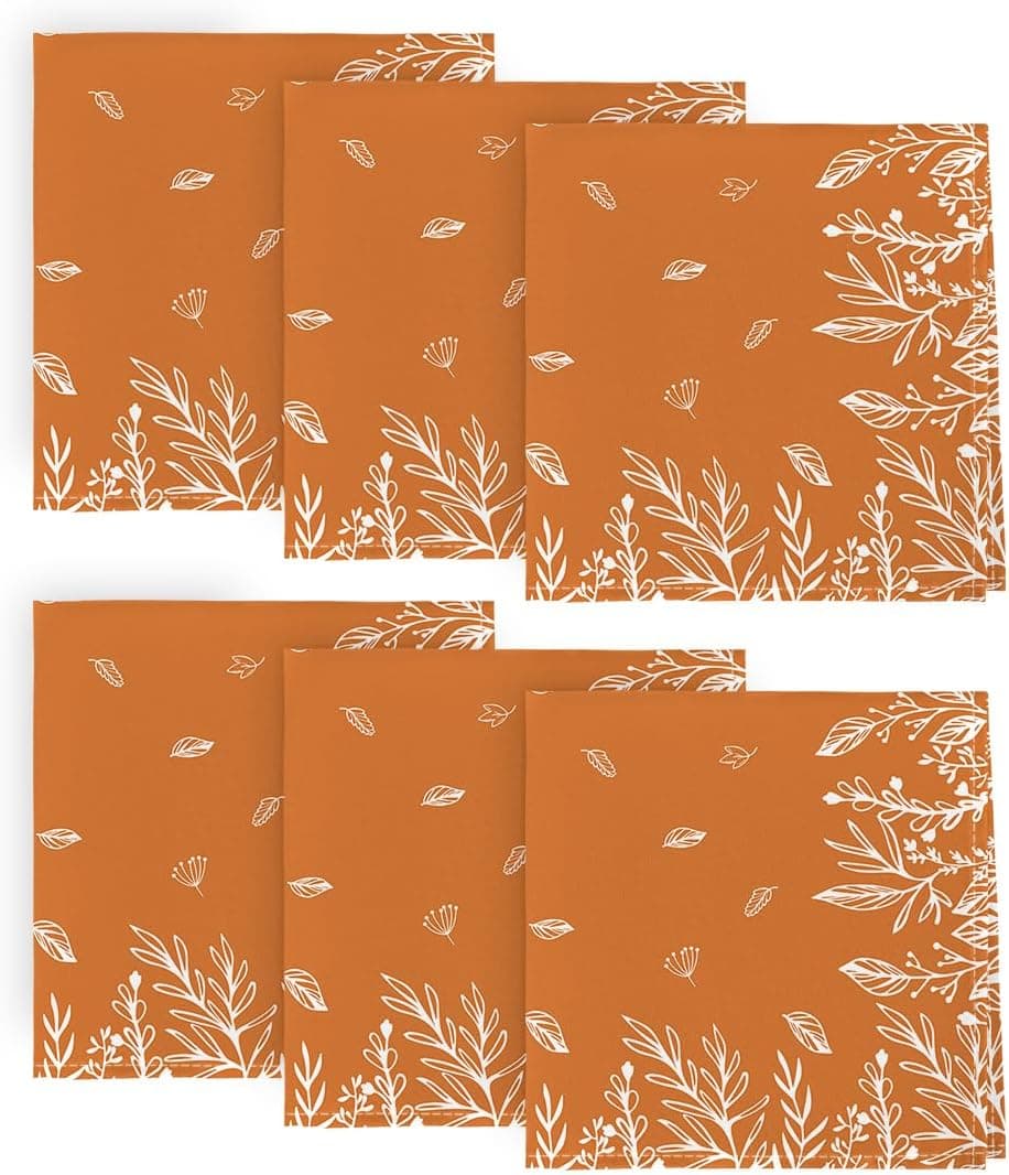 Horaldaily Fall Cloth Napkins 18 x 18 Inch Thanksgiving Autumn Harvest Orange Wild Flowers Party Dinner Decoration Washable Napkins Set of 6