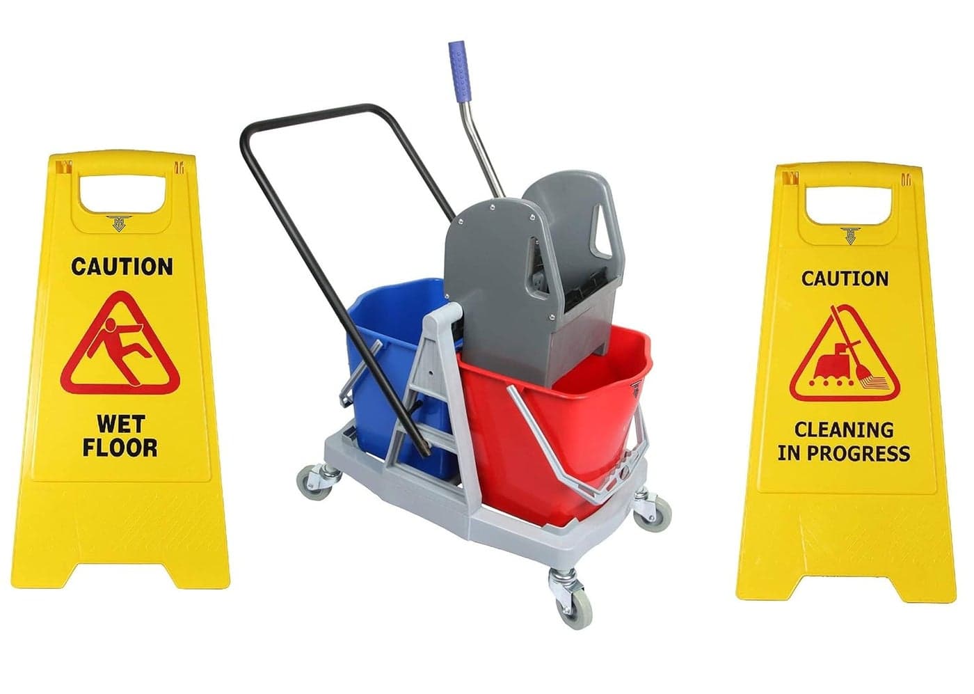 TARGET HYGIENE Double Bucket Mop Wringer Trolley Free with Caution Sign Board Combo Wet Floor Cleaning in Progress 40 LTR