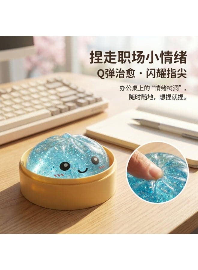 Transparent Blue Glitter Baozi Squishy, Baozi Squishy Mystery Box, Perfect for Stress and Anxiety Relaxing Toy, Mystery Baozi Squishy Toy, Stress Relief Fidget Squeeze Toy for Holiday & Birthday Gifts