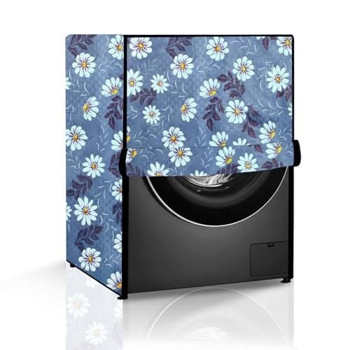 The Furnishing Tree Washing Machine Cover Compatible for Samsung 9Kg Fully-Automatic Front Load WW90T4040CX1TL Floral Pattern Blueish Grey - D × W × H : ( 55.9x61x86.4 CM )
