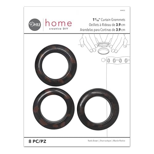 Dritz Curtain Grommets, 1-9/16" (40 mm) Inner Diameter, Heavy-Duty Plastic, Rustic Brown Color, Snap-On Design, Tool-Free Installation, 8-Pack