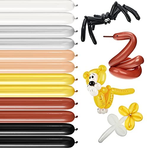 120 Pieces Long Twisting Balloons 6 Colors Modelling Balloons Twisting Party Long Latex Balloon for Animals Flower Birthday WeddingGold Silver Black White Nude Color Coffee