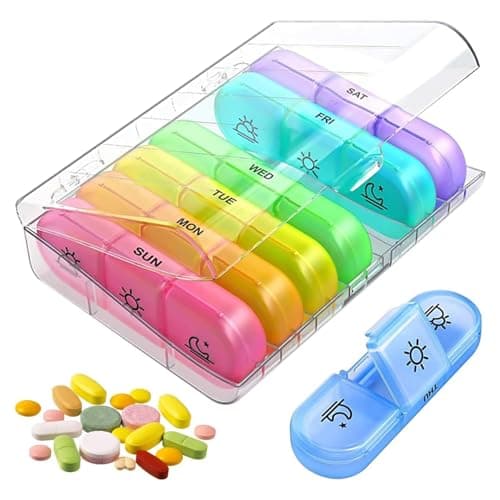 Parssufy Pill Organizer 3 Times a Day, Fullicon Large Weekly Pill Case 7 Day, Daily Pill Box with 21 Compartments, Pill Dispenser Supplement Holder for Pills/Vitamin/Fish Oil (Multicolor)