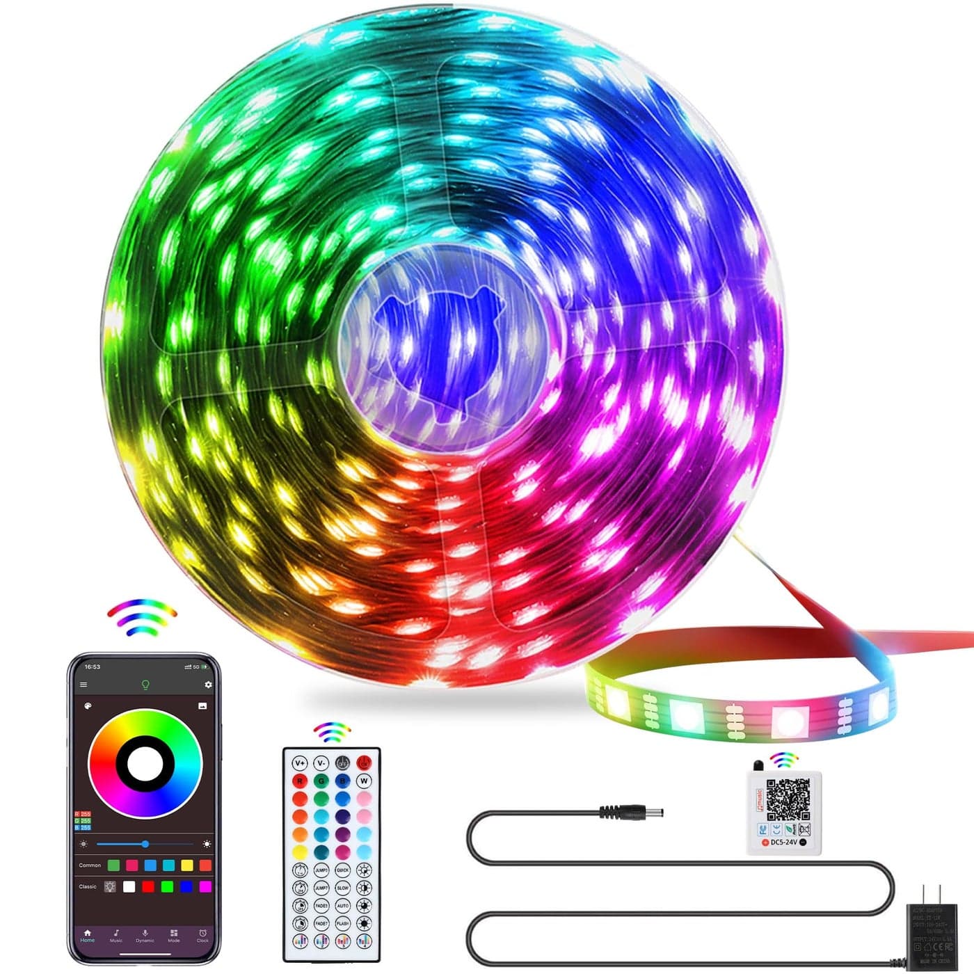 QZYL LED Lights for Bedroom 25FT RGB LED Strip Lights with 44 Keys IR Remote Smart LED Light Strip with Adhesive Backing Adjustable Brightness App Control for Bedroom Party Decoration