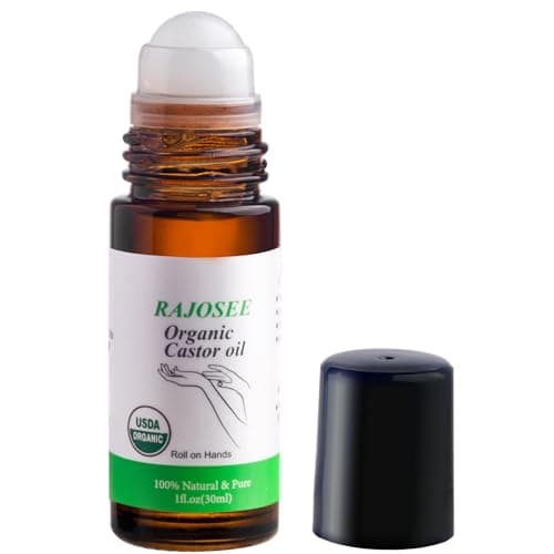 RAJOSEE Castor Oil Roll on in Glass Bottle Certified Organic Castor Oil Roller for Body Hair Skin Lip Eyebrow Pure Organic Cold Pressed Essential Oil 1floz