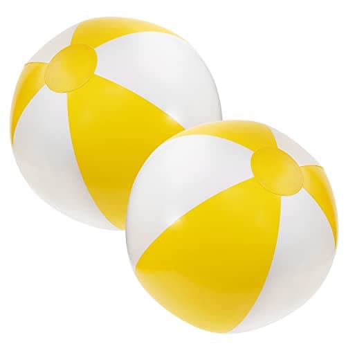 PENTA ANGEL Beach Balls 2PCS 12 Inch InflatableBlow Up Classic Rainbow Color Summer Swimming Pool Party Favors Water Toy Beachball for Women Men Adults Playing YellowWhite 12 Inch