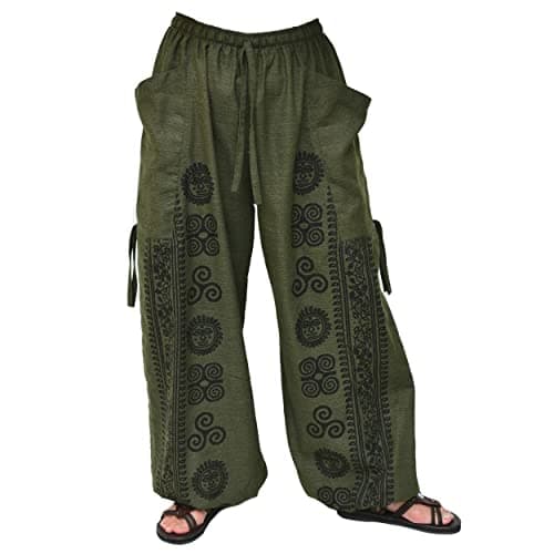 Siamrose Casual Yoga Harem Pants Men Women Baggy Lounge Trousers, 2 Pockets Adjustable Length Olive