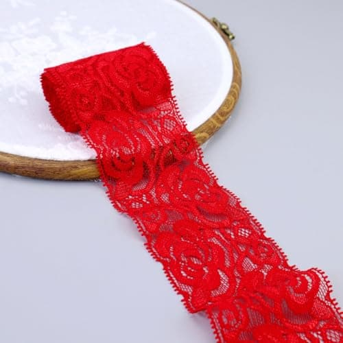 ZNZAKKA Red Elastic Lace Trim Floral Stretch Lace Ribbon for Sewing Crafts Decorating