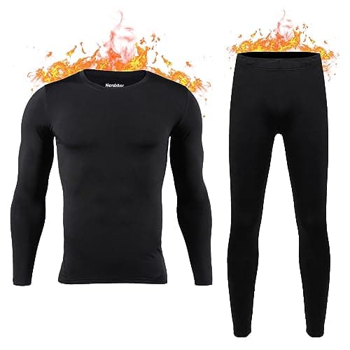 HEROBIKER Mens Thermal Underwear Set Skiing Winter Warm Base Layers Tight Long Johns Top and Bottom Set with Fleece Lined (Black, 3X-Large)