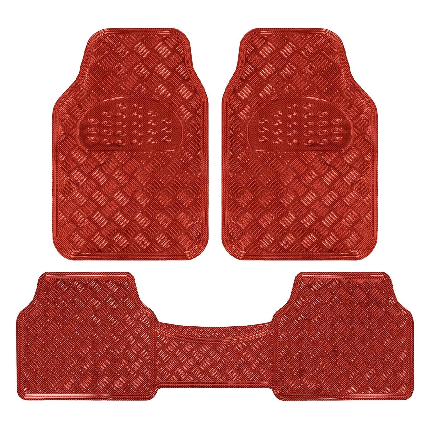 BDK Metallic Chrome Car Floor Mats AllWeather Universal Fit Automotive Floor Mats for Cars SUVs Floor Mats for Trucks Car Mats Full Set Front Rear NonSlip Shiny Durable Heavy Duty Red