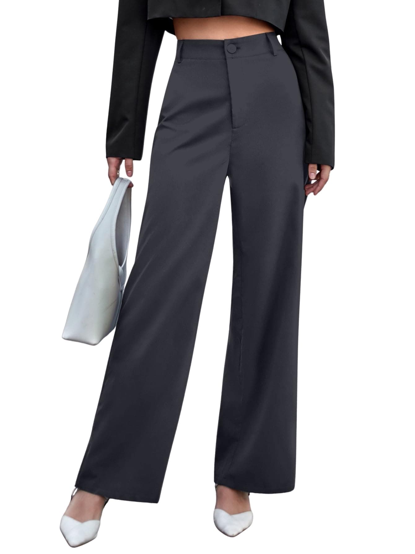 Aahwan Solid Cadat Grey High Waist Wide Leg Pants for Women's & Girls'(233-CGrey-30)