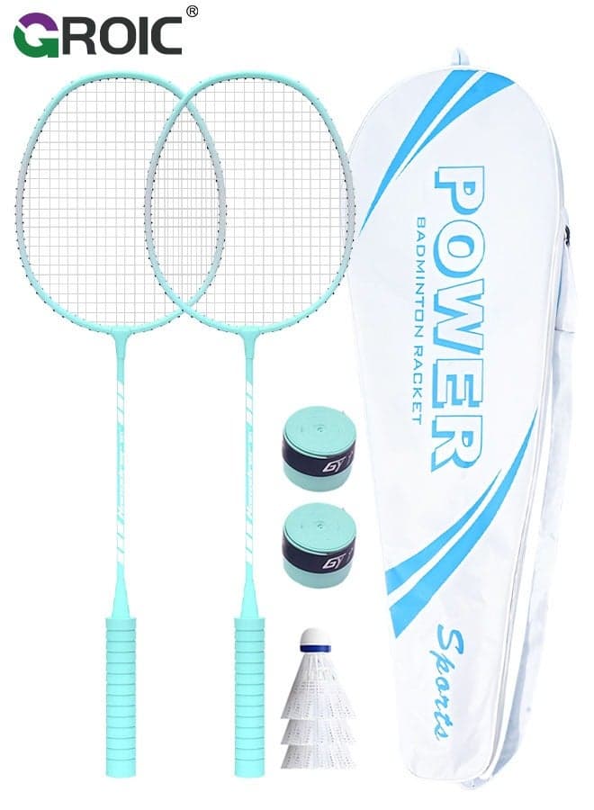 Badminton Set, 2-Piece – Carbon Fiber Composite Rackets with 3 Nylon Balls, Blue