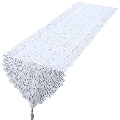 mookaitedecor Lace Table Runner for Wedding Party Coffee Table Decor White, 13 x 54 Inch