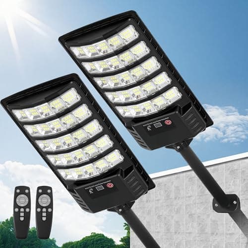 FOWSEEK Solar Street Lights Outdoor Waterproof 2 Pack High Lumen Solar Outdoor Flood Lights with Motion Sensor Lamparas Luces Solares para Exteriores Dusk to Dawn Commercial Lighting for Yard