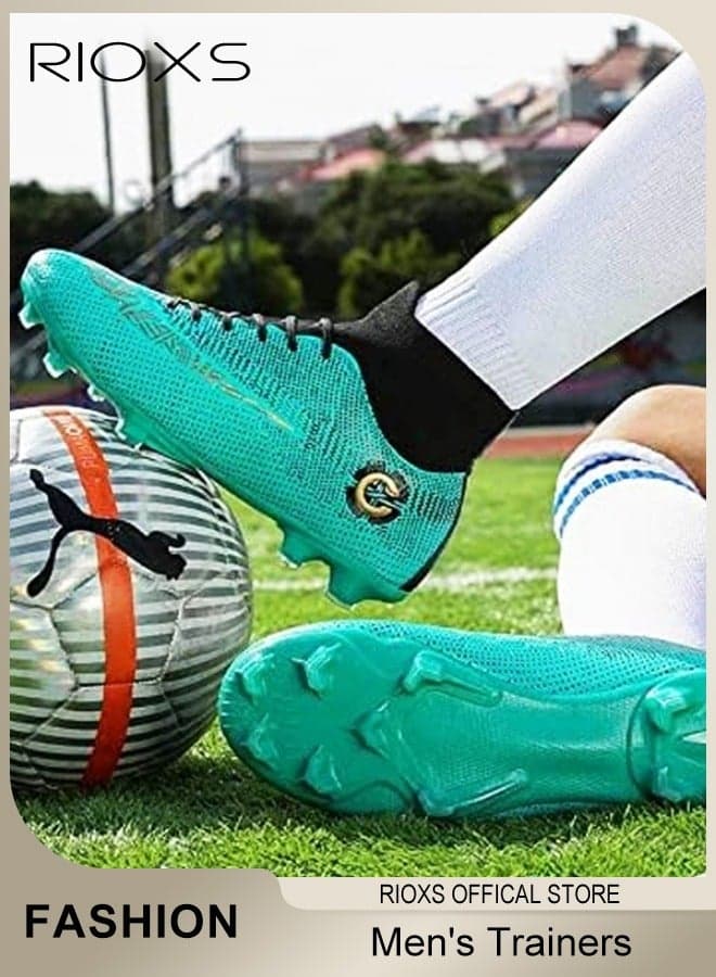 Spikes Track Trainers for Men Youth Teens, Turf Soccer Shoes Cleats, High Tops Football Cleats for Man, Professional Athletic AG Training Football Boots, Outdoor Indoor Cleats Soccer Shoes, Competition Football Boots, Non-Slip Sneakers for Teens Boys, Lightweight Athlesiure Shoes for Racing/ Runnin