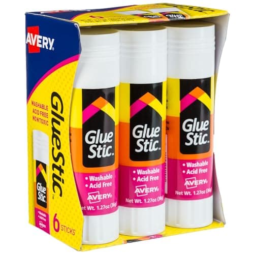 Avery Glue Stic - Washable, Non-Toxic Glue Sticks for Classroom, Crafting, and Office Use, 1.27 oz., Pack of 6, White (98073)