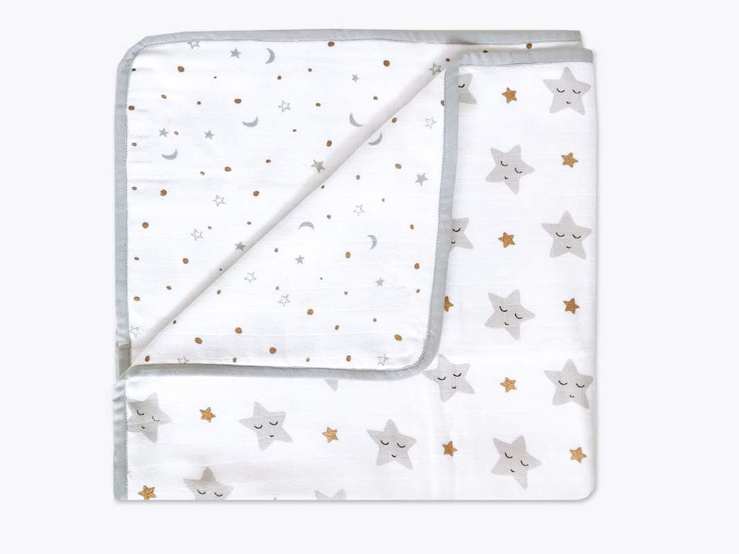 Masilo Organic Muslin Modern Newborn Organic Cotton Muslin Baby Blanket, Sustainable Unisex/Star/Metallic, Summer Baby Essentials, Pack of 1